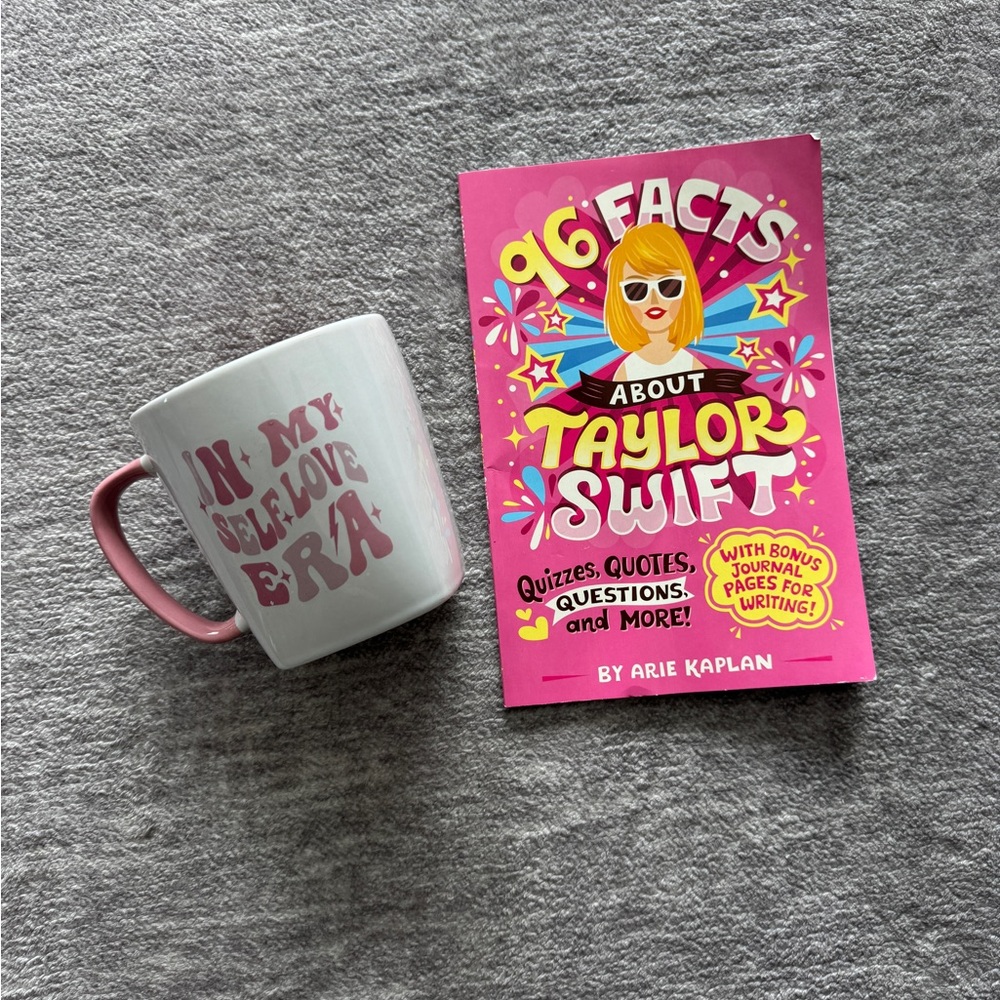Self-love Era Pink and White Mug with Taylor Swift Book